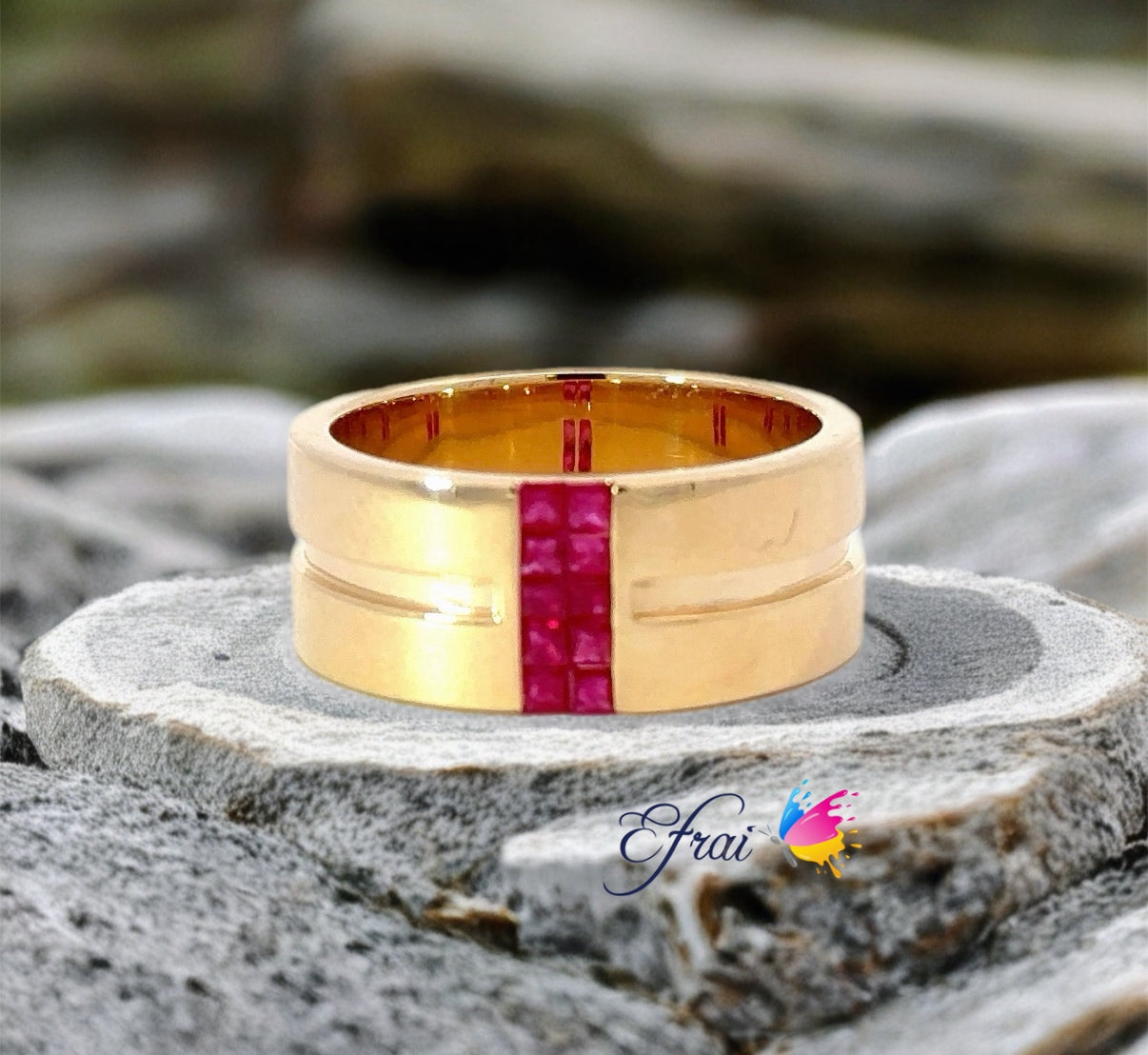 New mens ring set with natural rubies