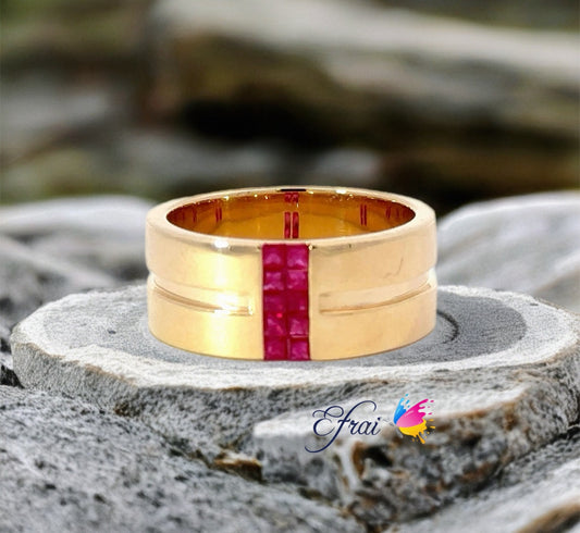New mens ring set with natural rubies