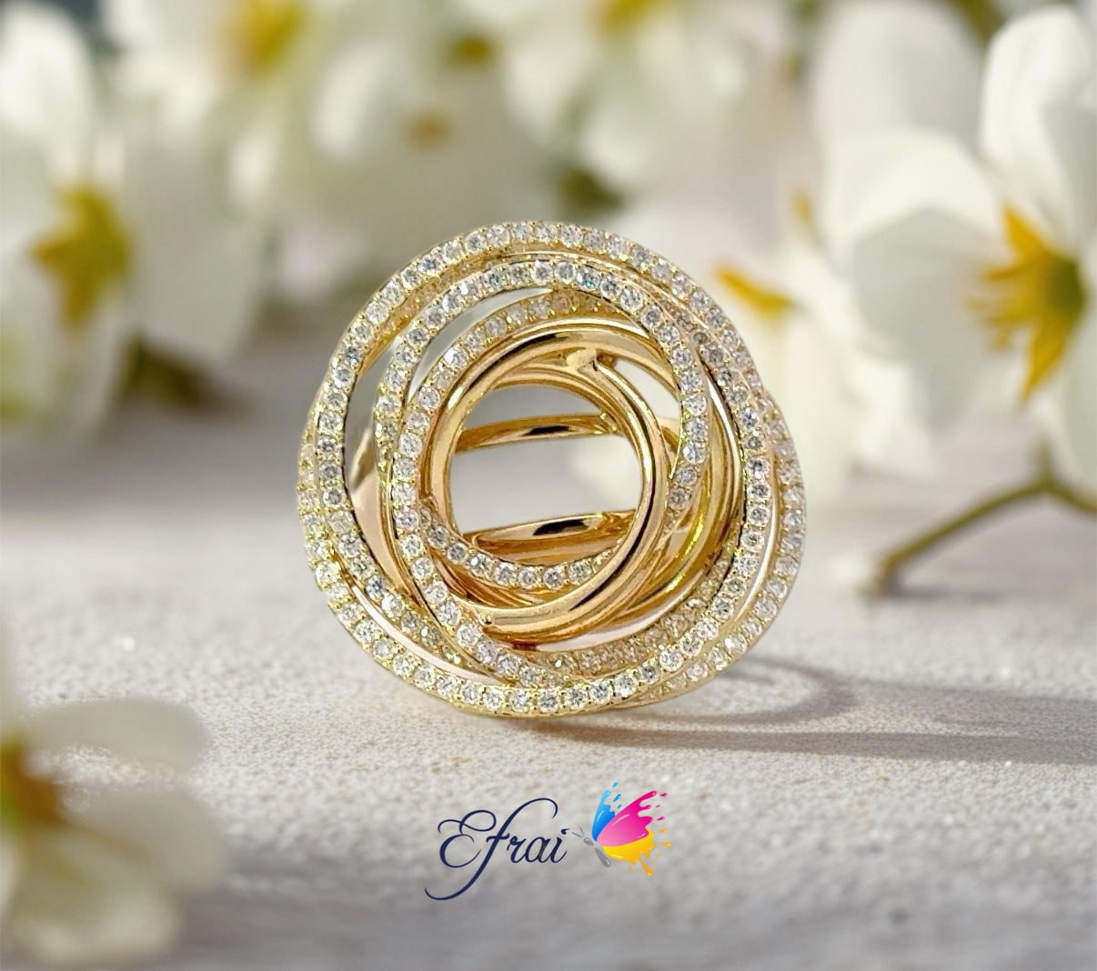 Elegant natural spherical rows of diamonds ring