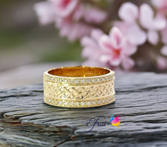 Gorgeous weaved gold and diamonds mens ring