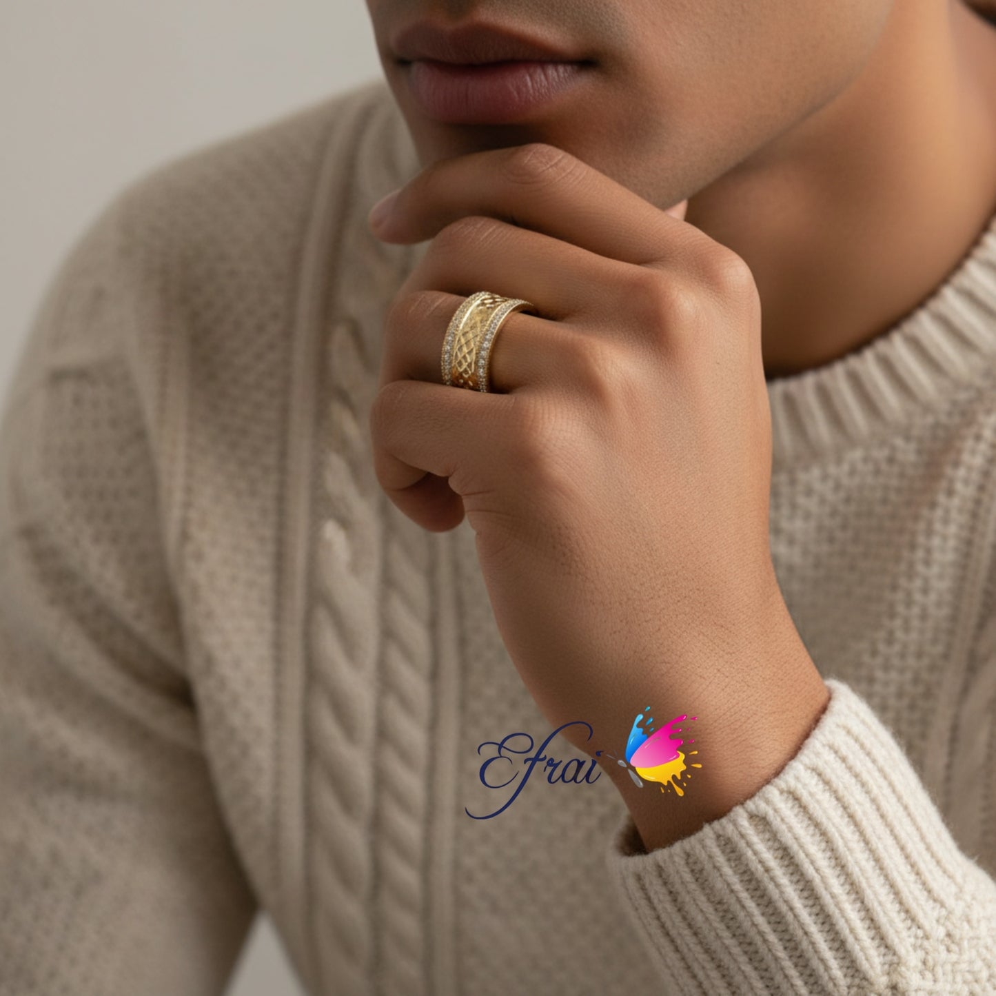 Gorgeous weaved gold and diamonds mens ring