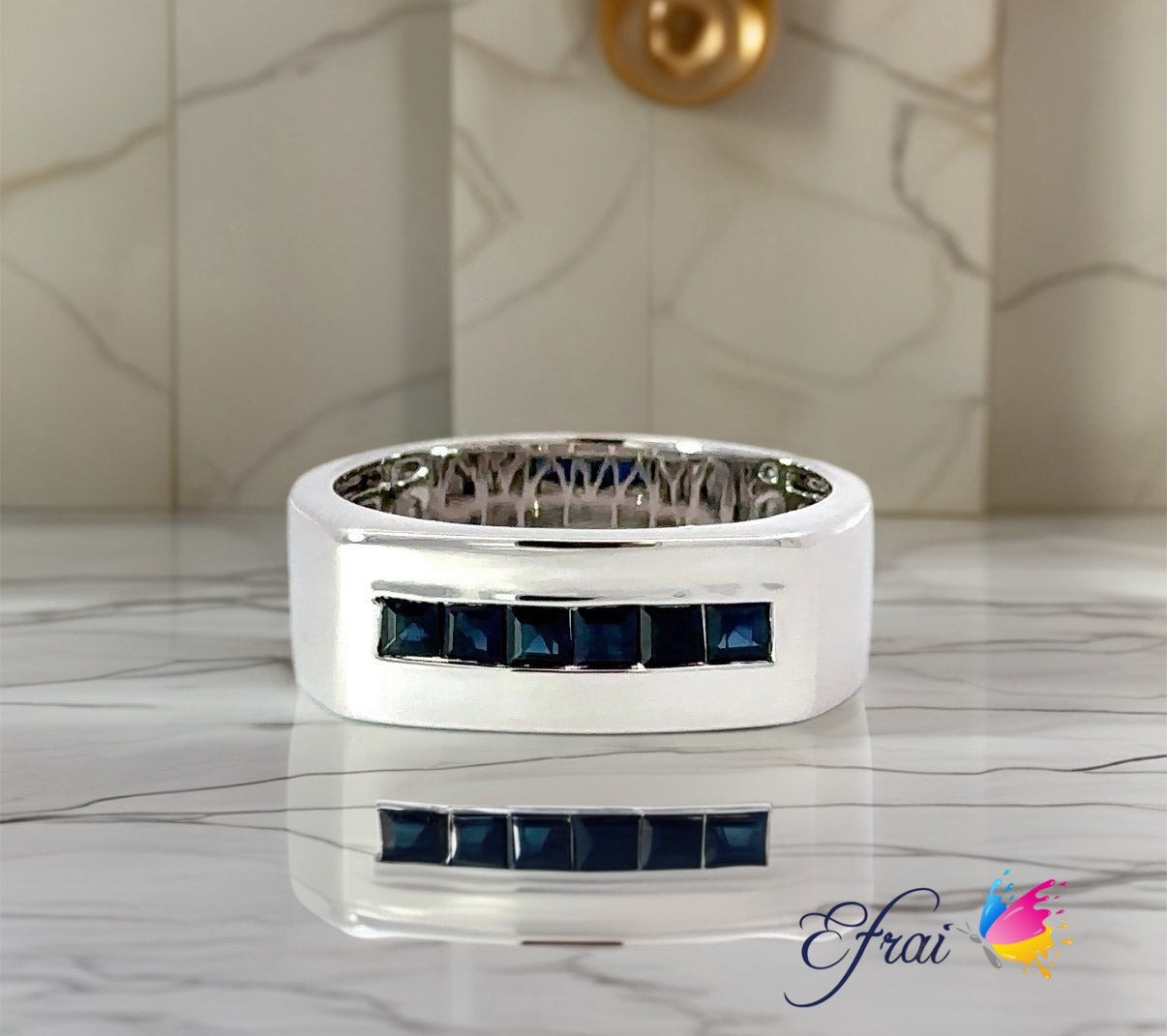 Gorgeous natural blue sapphires mens ring