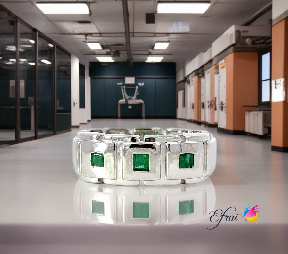 Gorgeous natural emeralds mens ring