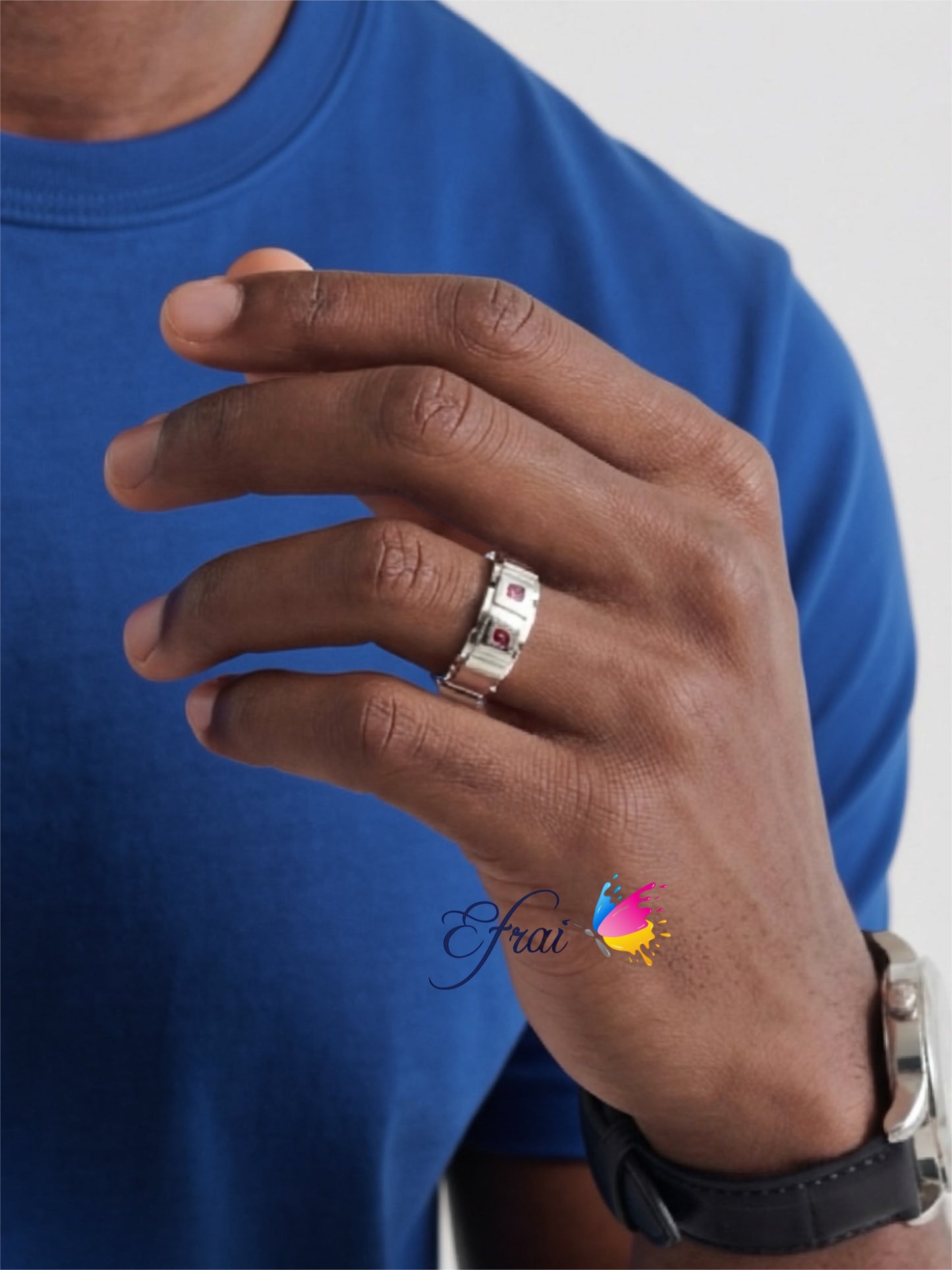 Gorgeous natural emeralds mens ring