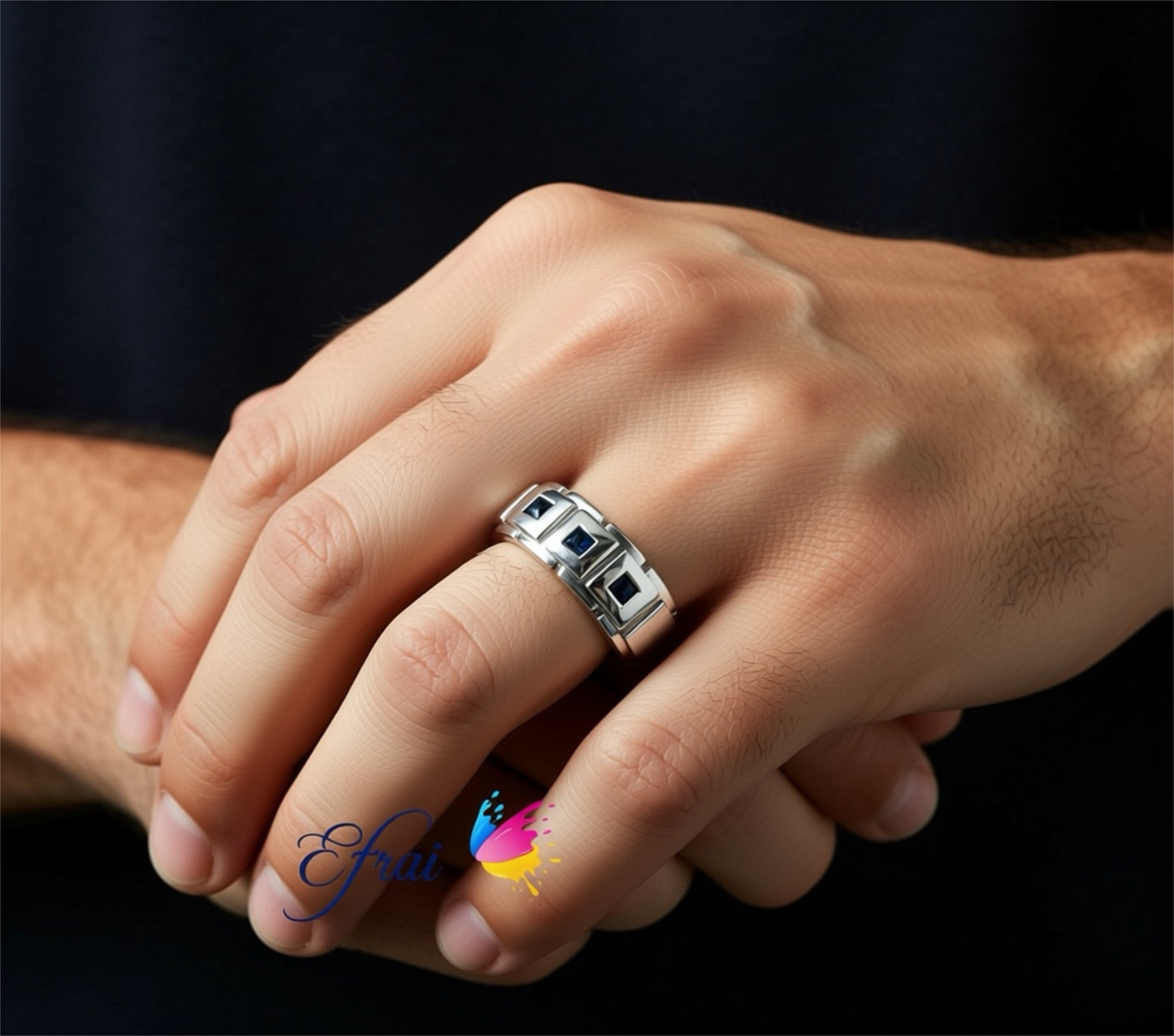 Gorgeous natural blue sapphires mens ring