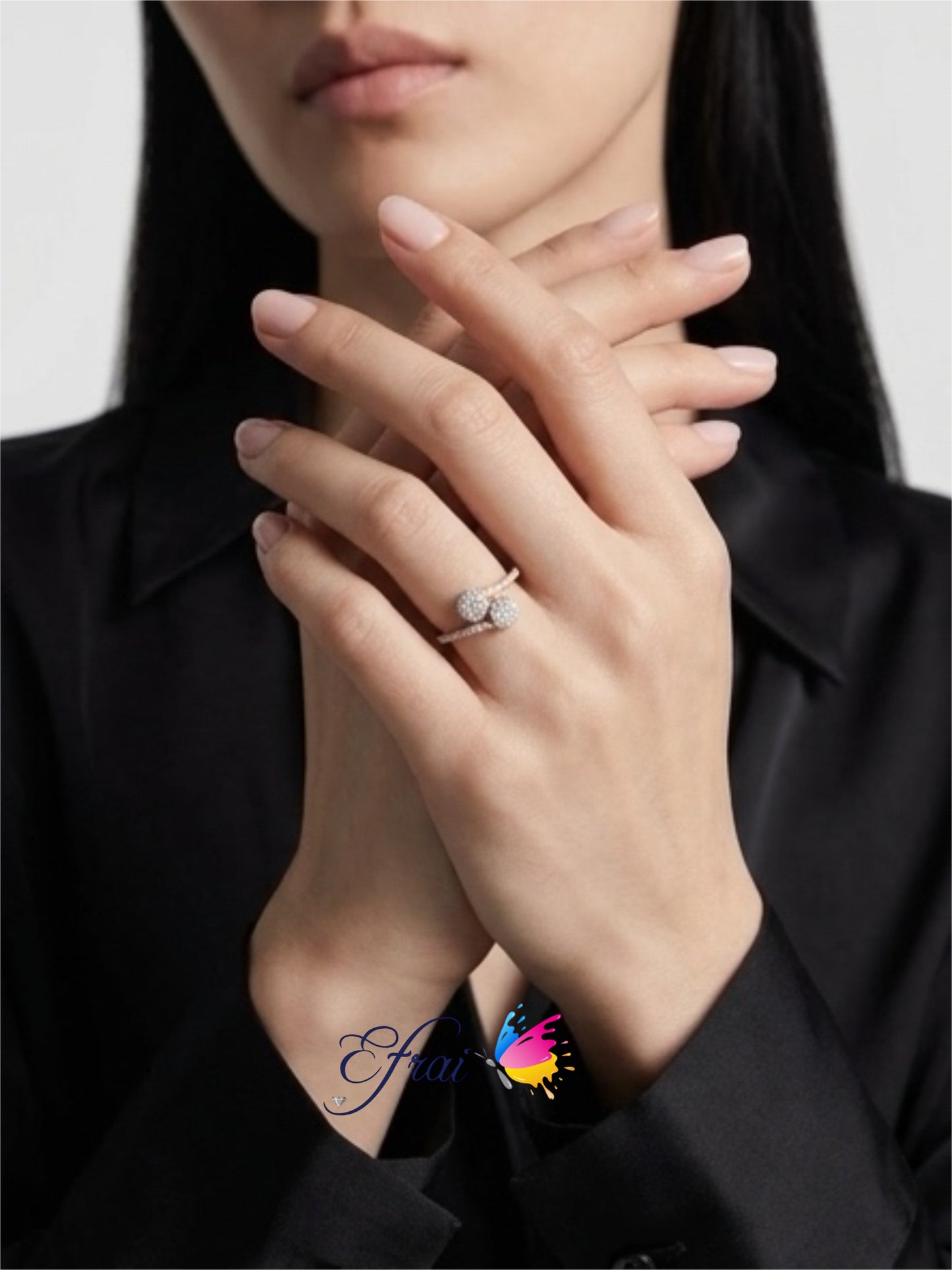 Double circles diamonds ring