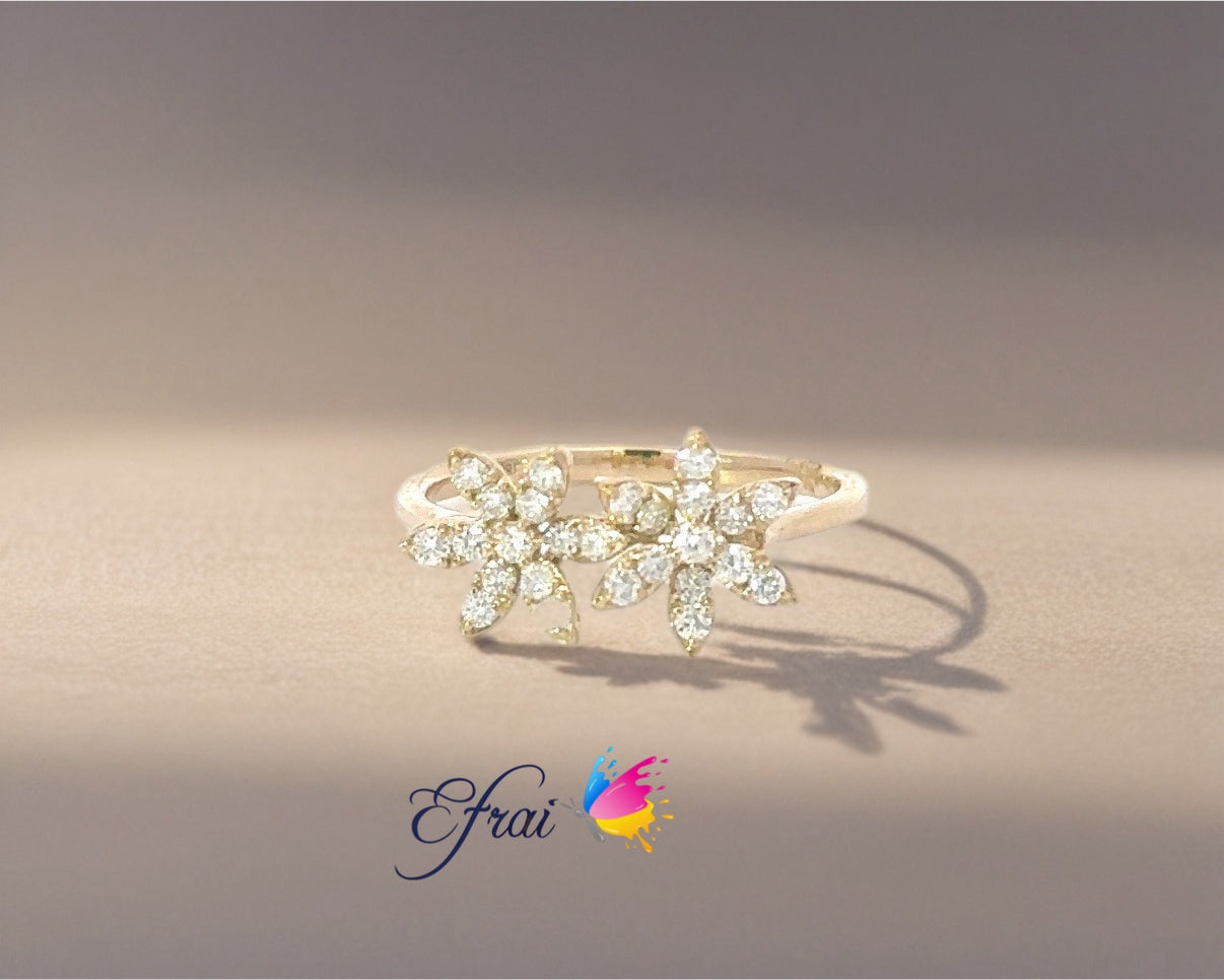 Double diamonds flowers ring