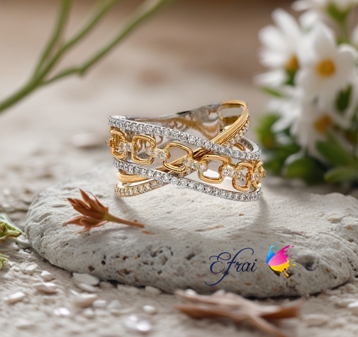 Crossover diamond ring