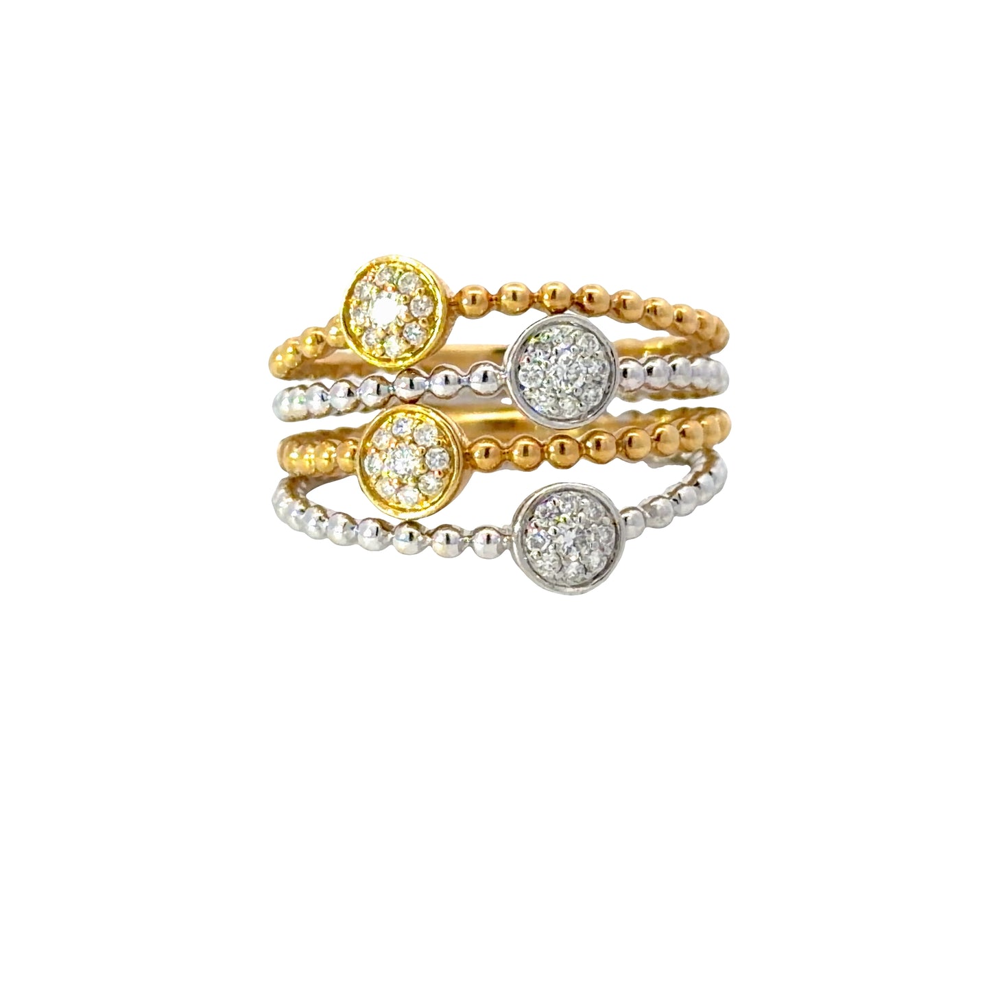 Yellow Gold beaded 4 Rings Set with natural Brilliant Cut Diamonds