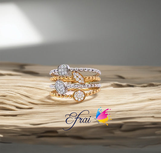 Beaded gold and diamonds shapes top ring