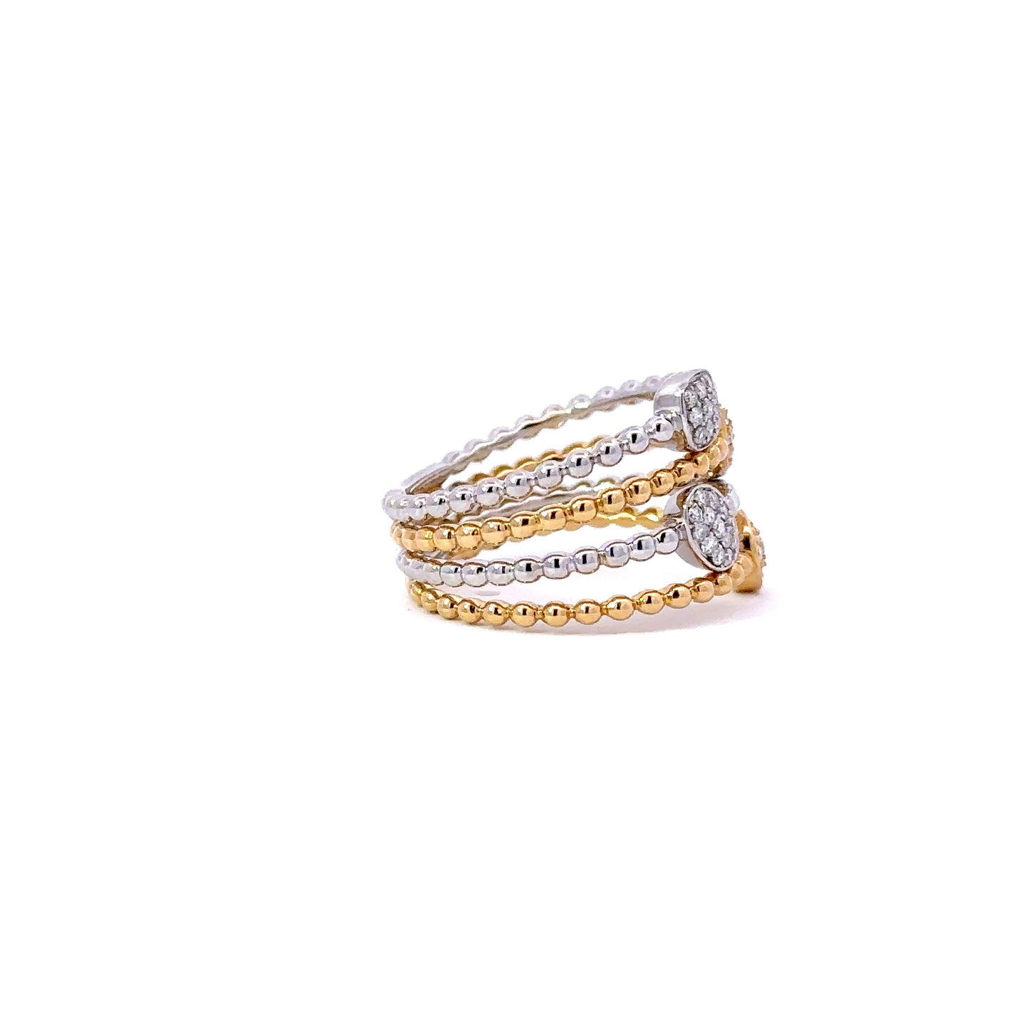 Beaded gold and diamonds shapes top ring