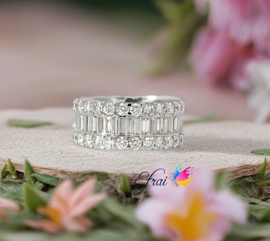 Elegant Natural Baguette and round Diamonds Ring