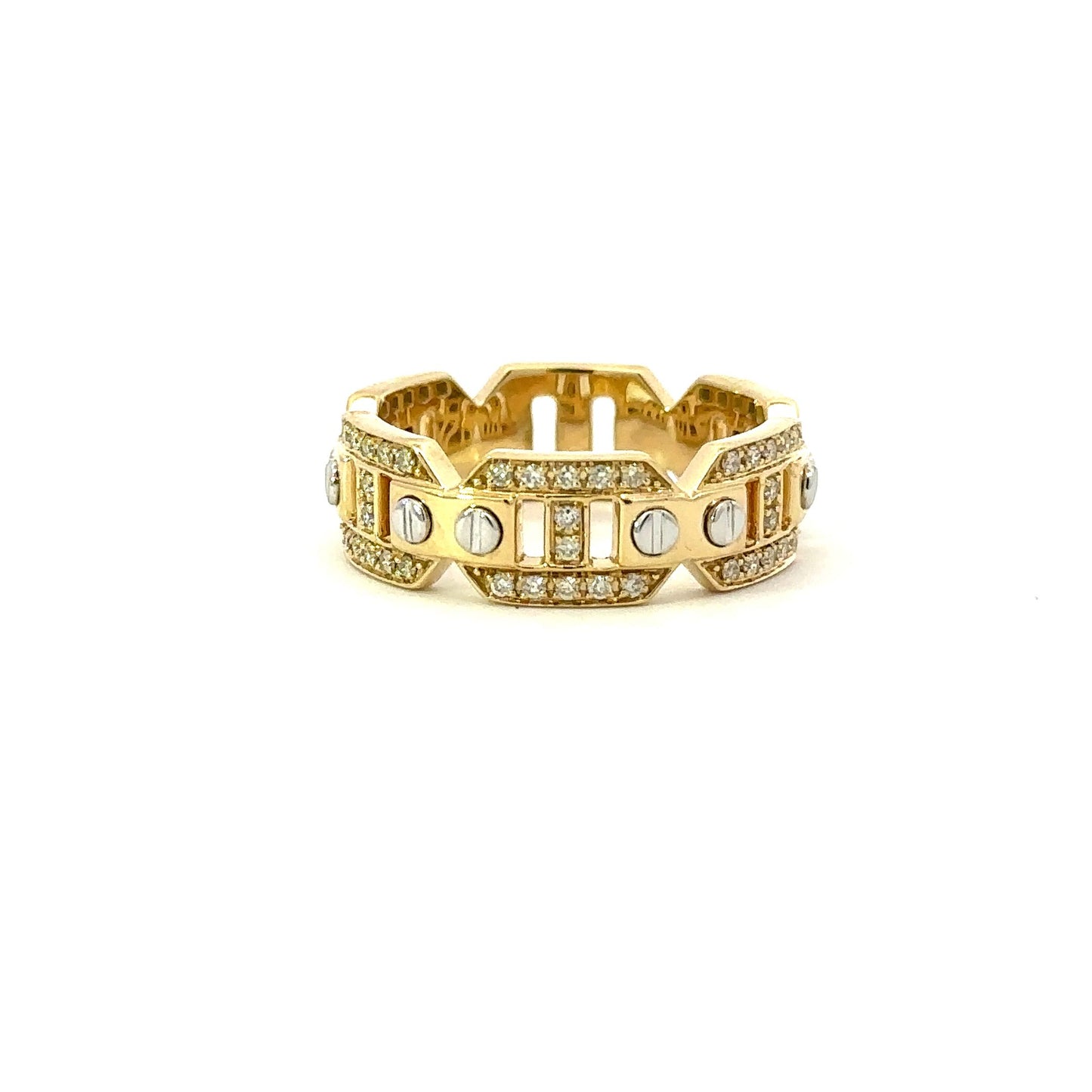 Chains with screws full of diamonds ring