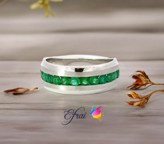 Gorgeous natural emeralds mens ring