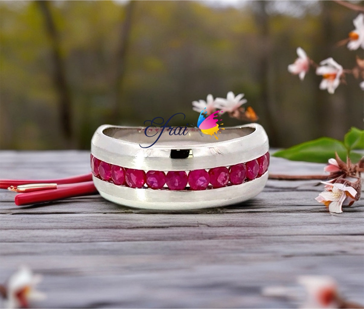 Mens rings set with natural rubies
