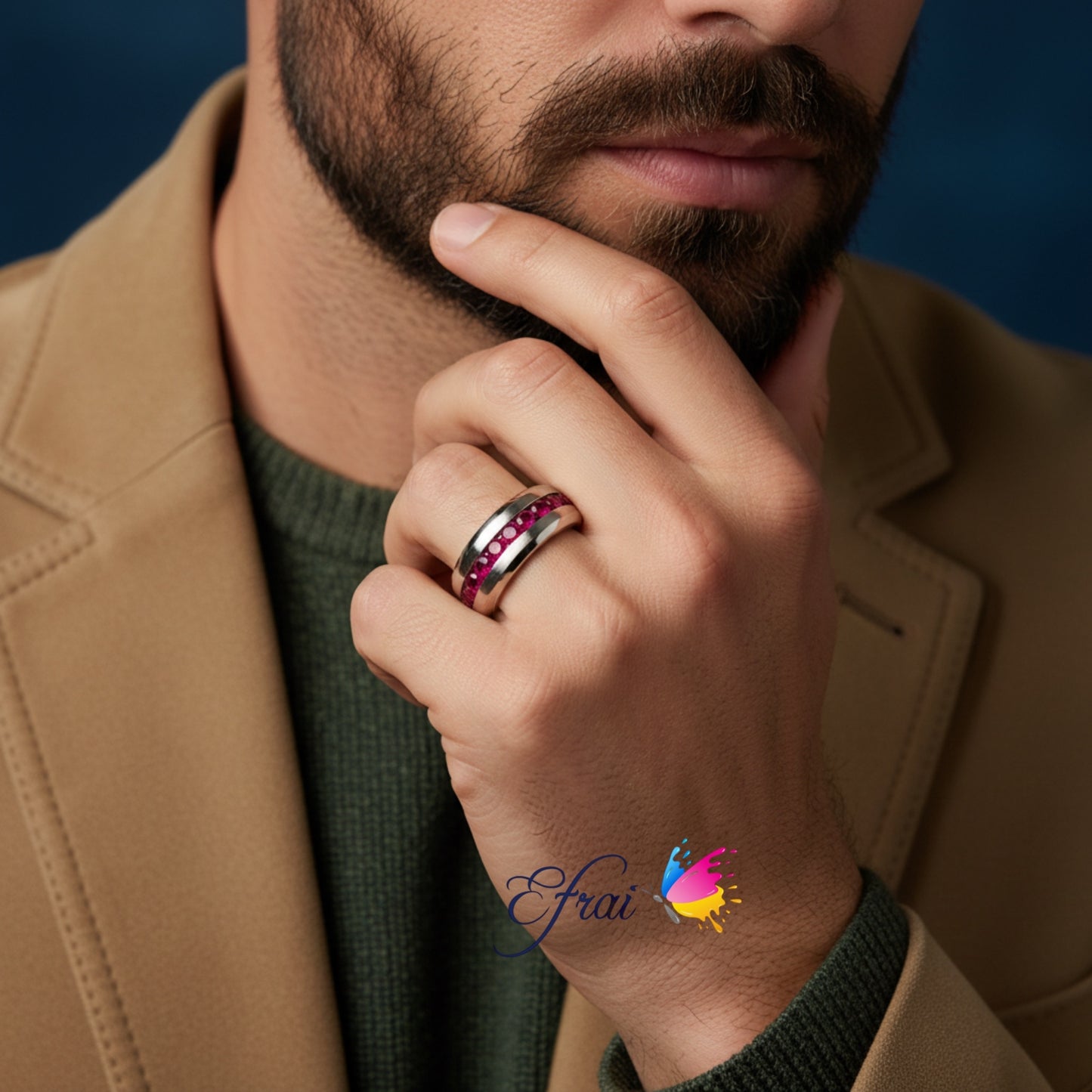 Mens rings set with natural rubies