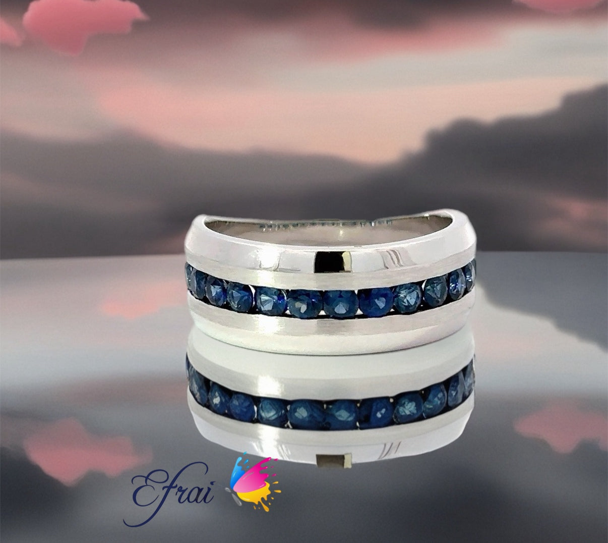Mens rings set with natural sapphires