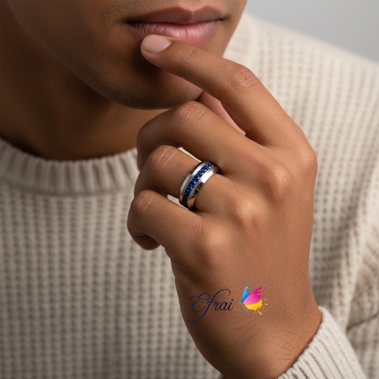 Gorgeous natural emeralds mens ring