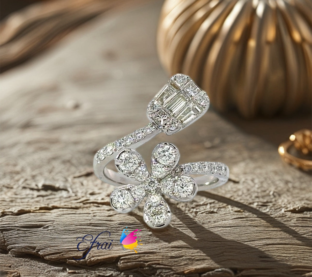 Gorgeous flower and square ring