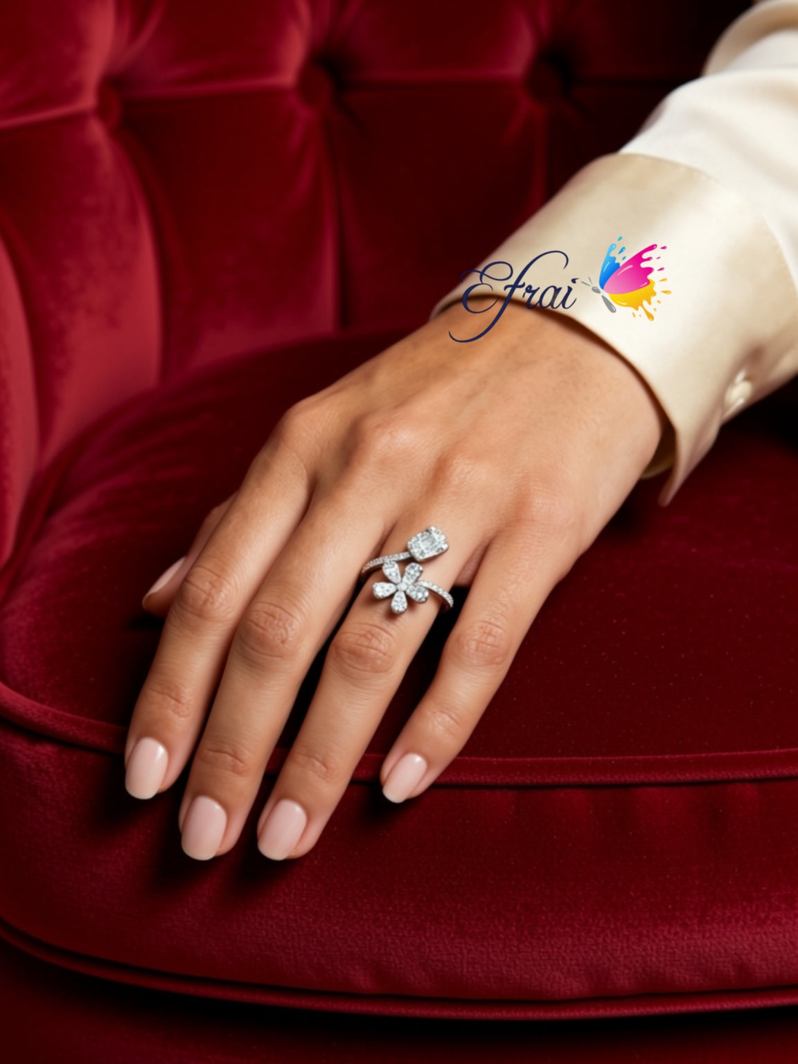 Gorgeous flower and square ring