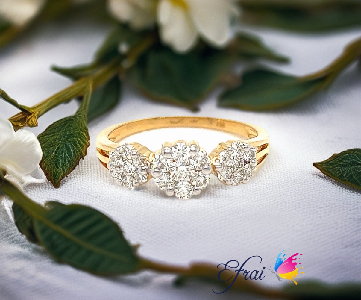 Triple flowers diamonds ring
