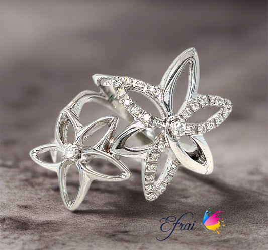 Double diamonds flowers ring