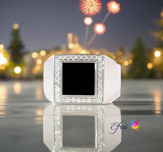 Gorgeous black onyx and diamonds mens ring