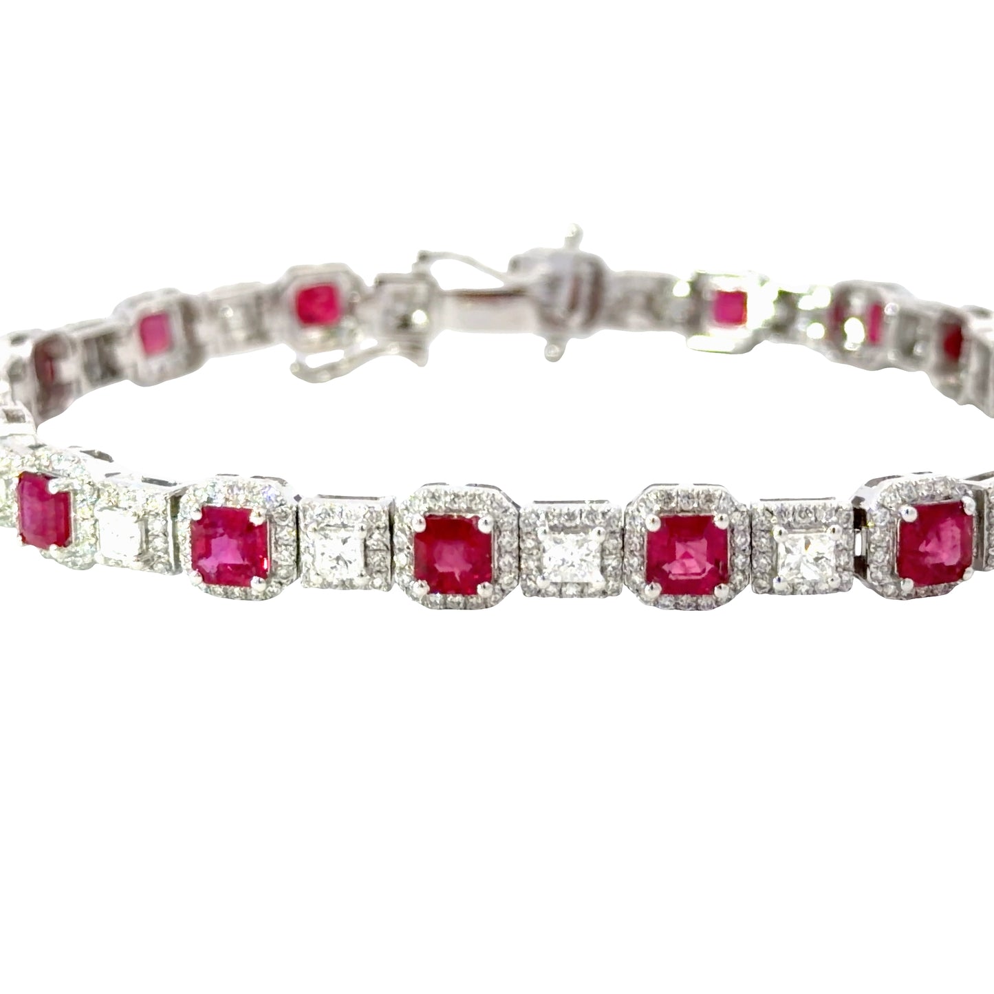 Exquisite 14K White Gold Natural Ruby and diamonds Tennis Bracelet