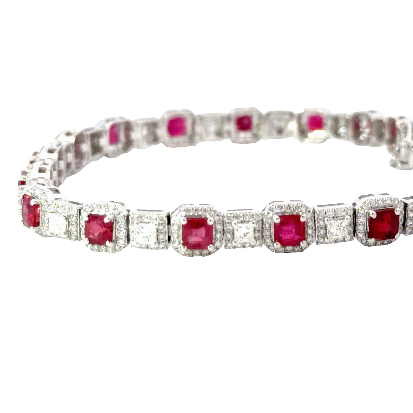 Exquisite 14K White Gold Natural Ruby and diamonds Tennis Bracelet
