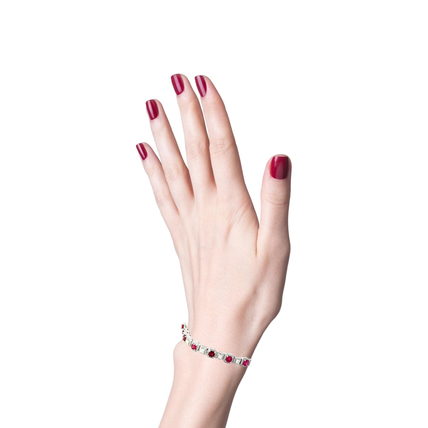 Exquisite 14K White Gold Natural Ruby and diamonds Tennis Bracelet