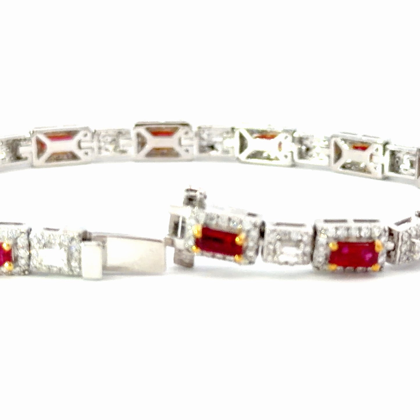 White Gold natural certified no heat Ruby Halo Station Tennis Bracelet