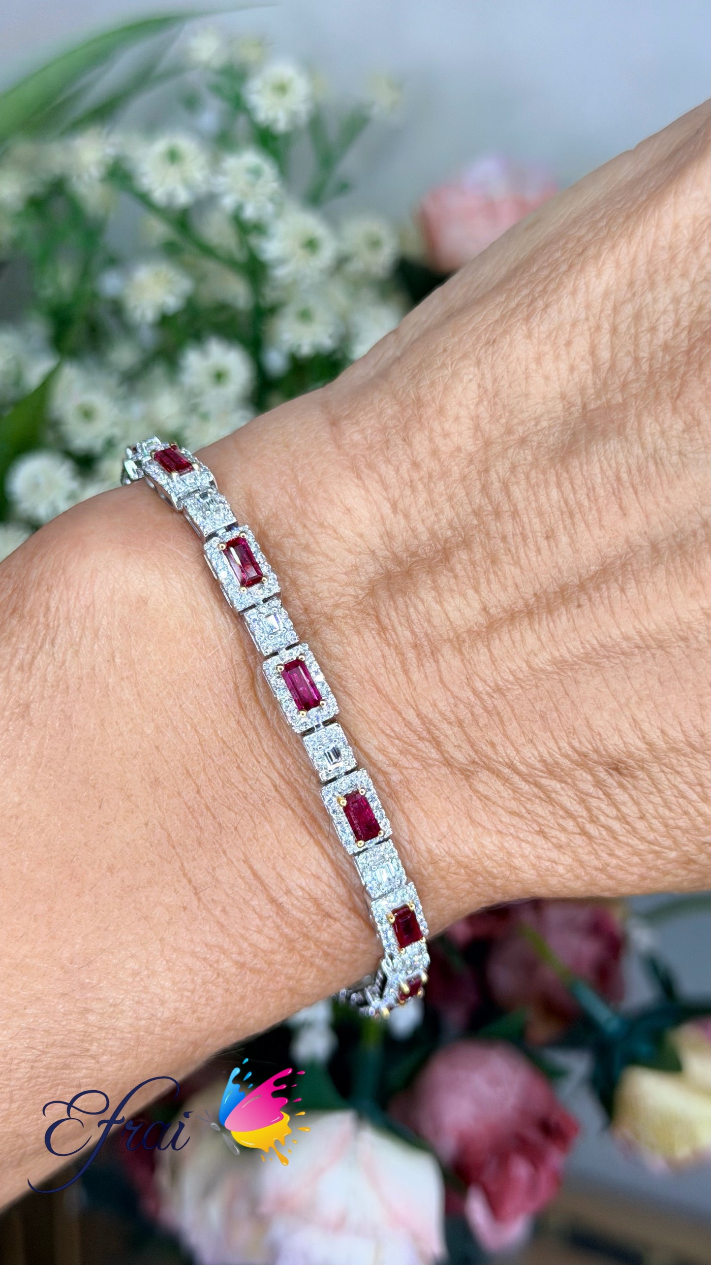 White Gold natural certified no heat Ruby Halo Station Tennis Bracelet