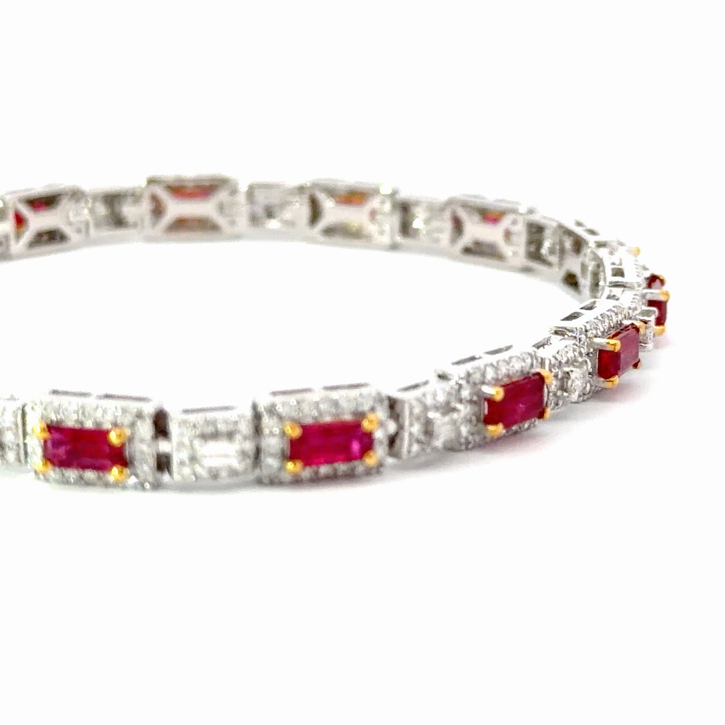 White Gold natural certified no heat Ruby Halo Station Tennis Bracelet