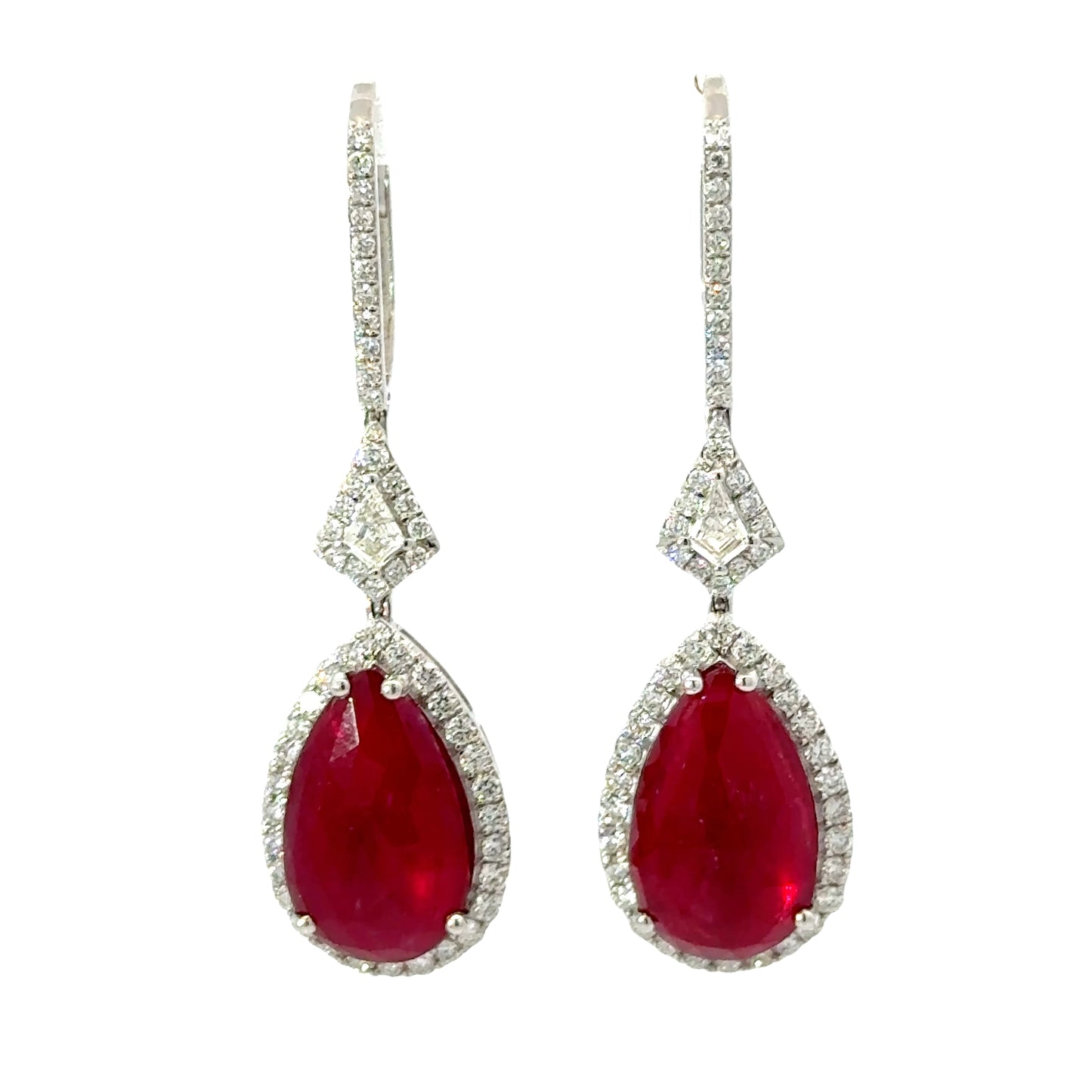 Magnificent Natural Pear shape ruby and diamonds earrings