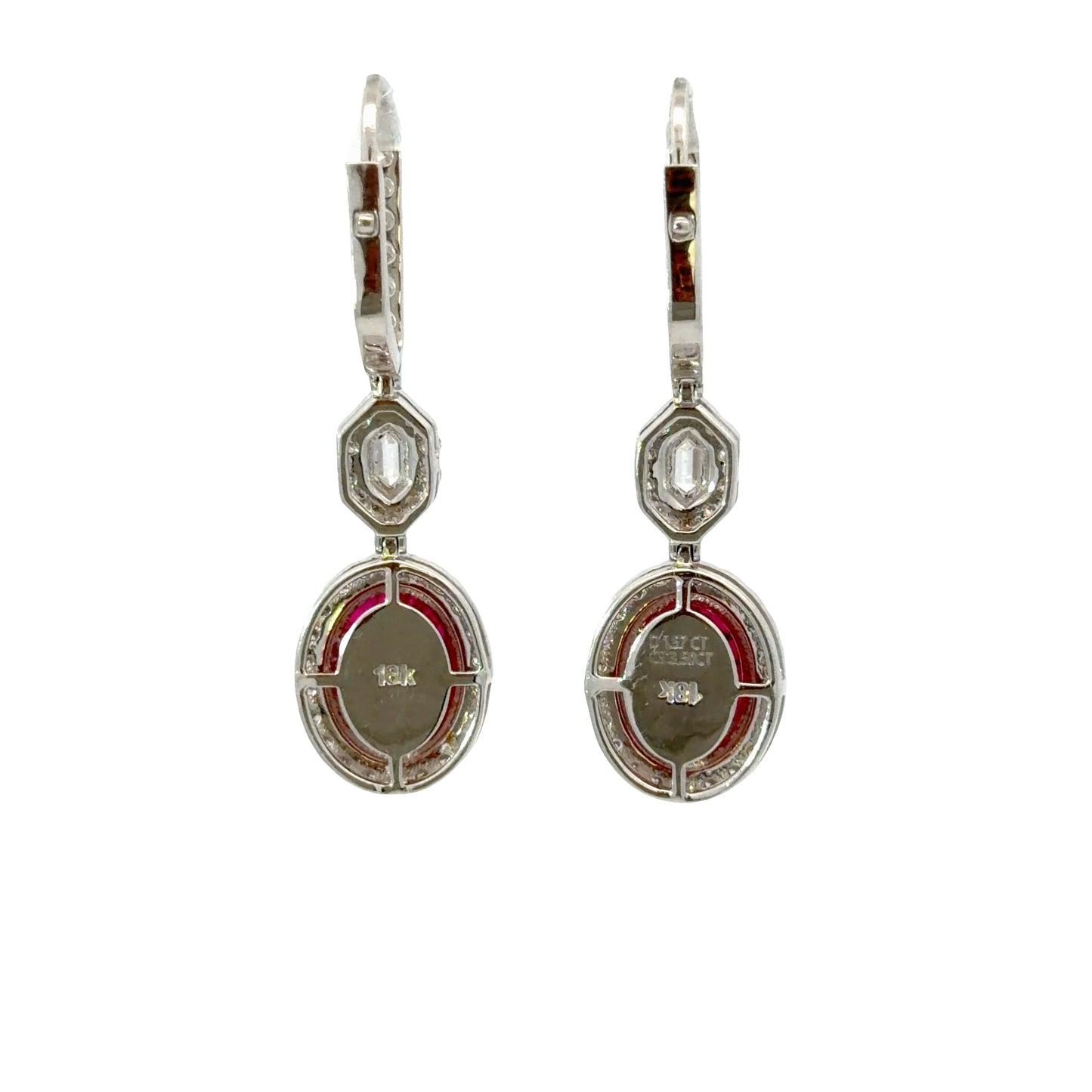 GIA No heat, Dazzling 18K white gold Dangle Earrings with Natural Oval Ruby and Diamonds