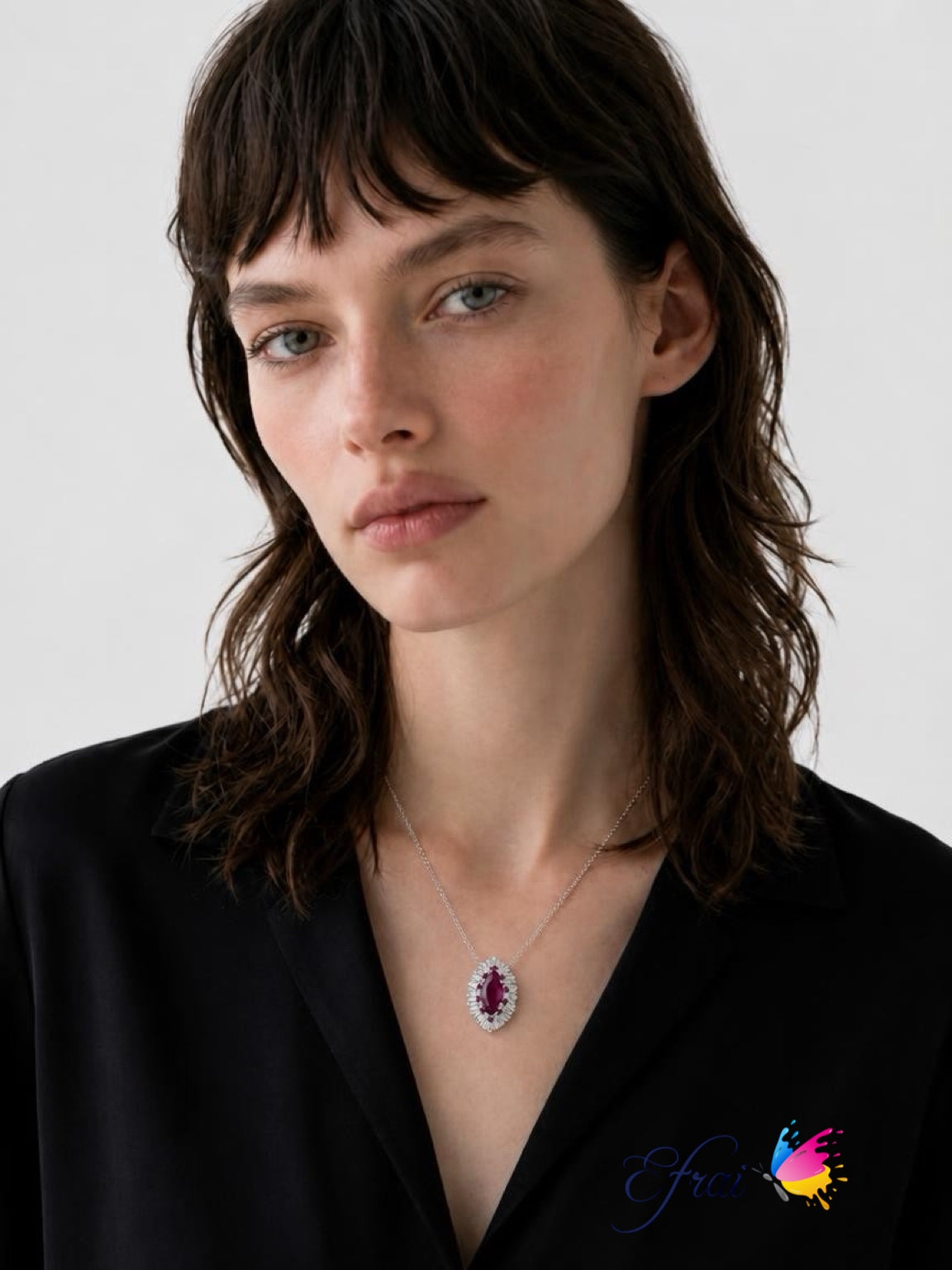 Platinum Natural Marquise  Ruby Halo Pendant Necklace
