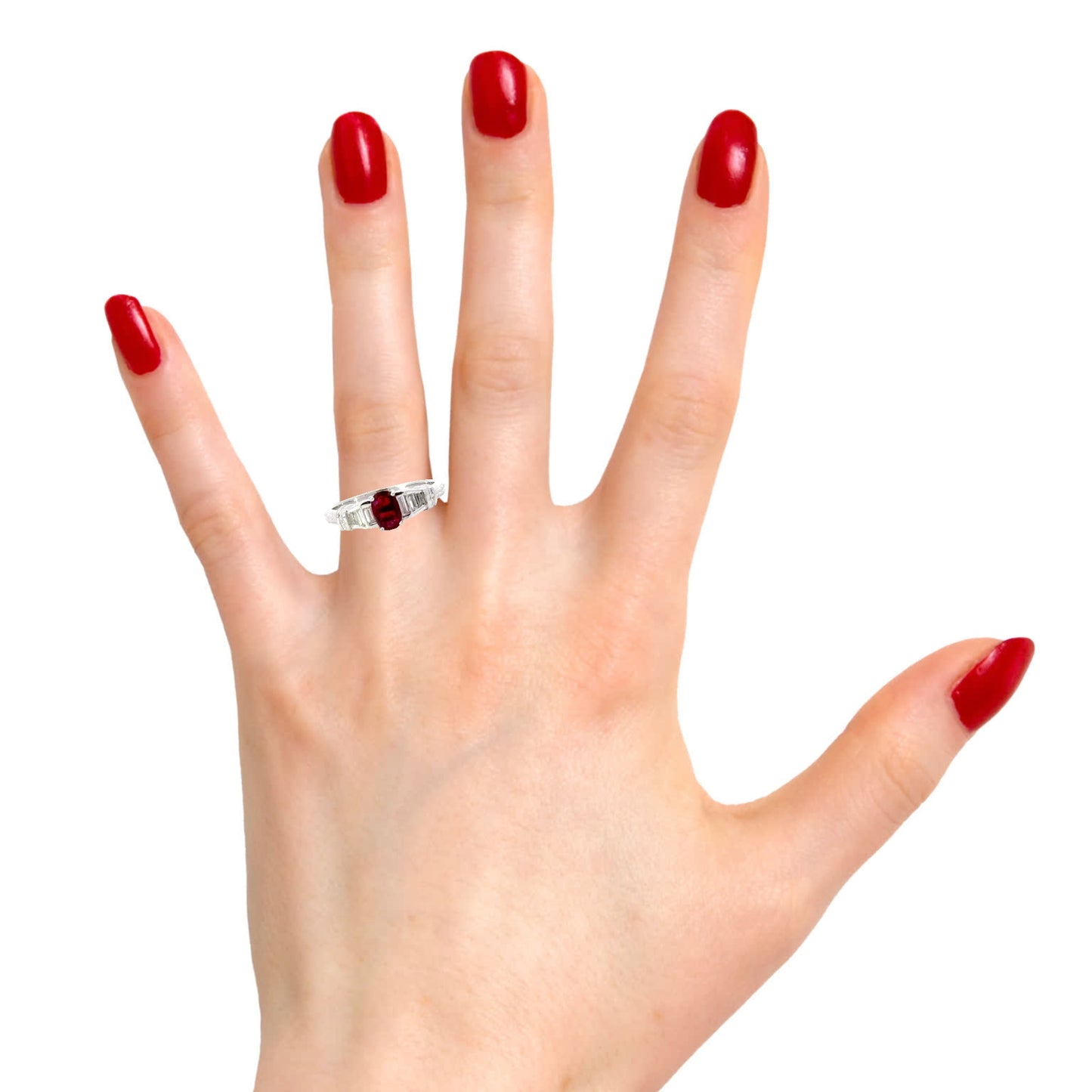 Vintage platinum red ruby diamonds ring