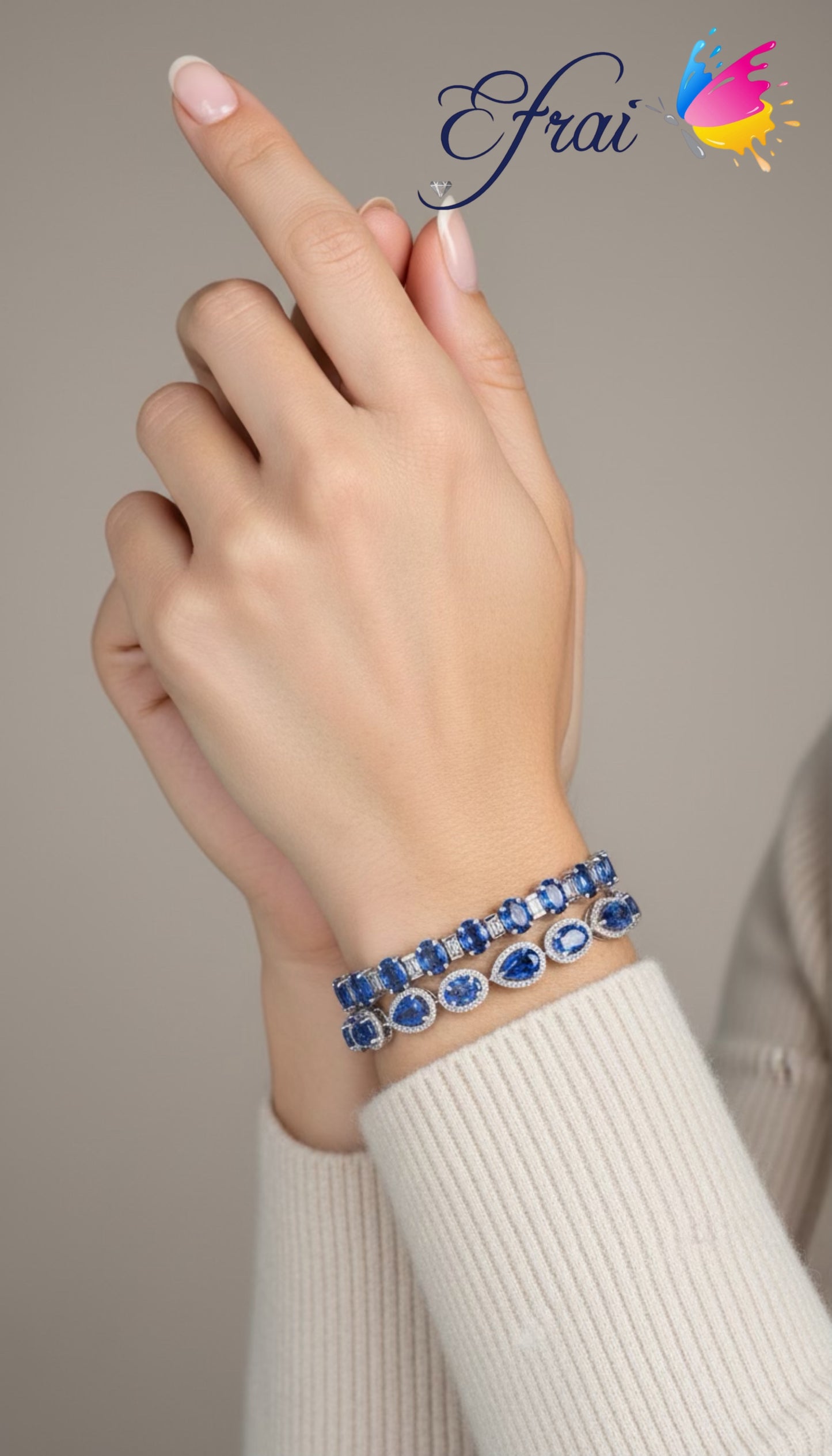 18K White Gold Tennis Bracelet Featuring natural Royal Blue Sapphire