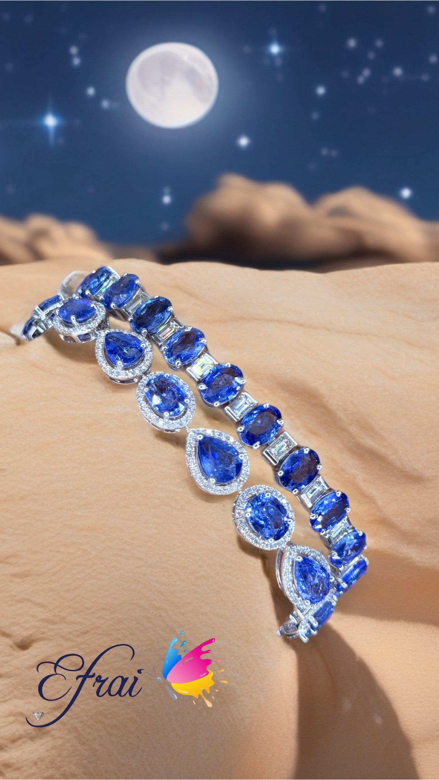 18K White Gold Tennis Bracelet Featuring natural Royal Blue Sapphire