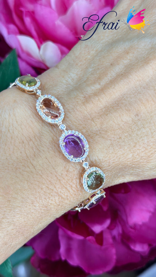 Exquisite certified natural mixed colors sapphires and diamonds bracelet