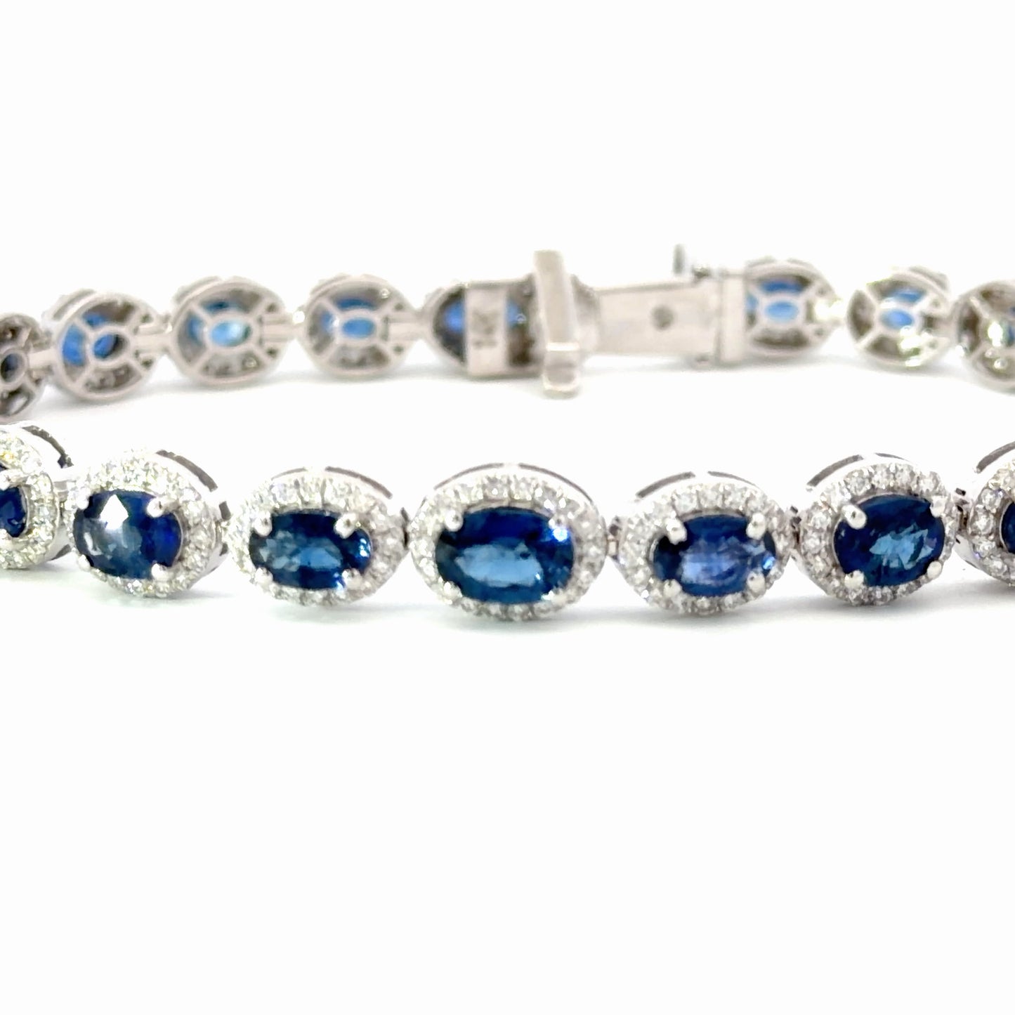 White Gold with natural Royal Blue Sapphire Halo Tennis Bracelet