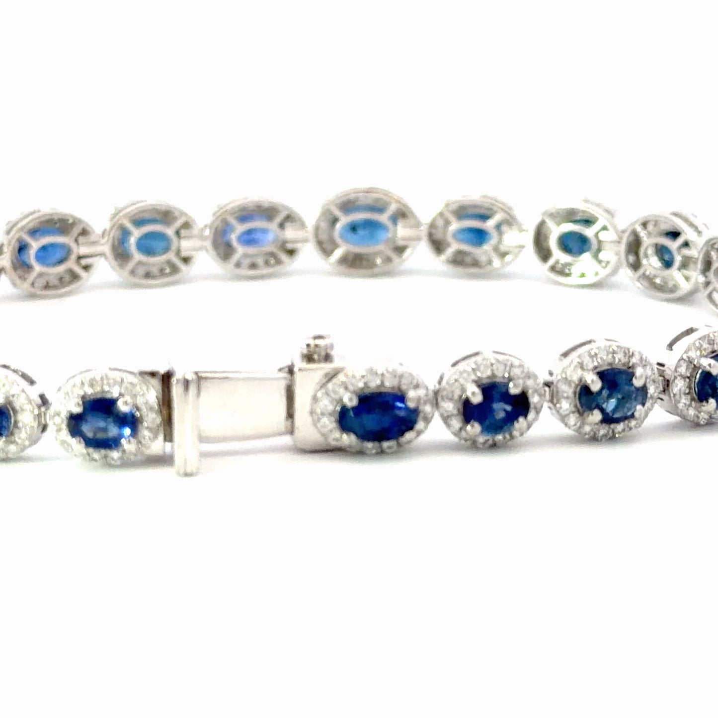 White Gold with natural Royal Blue Sapphire Halo Tennis Bracelet