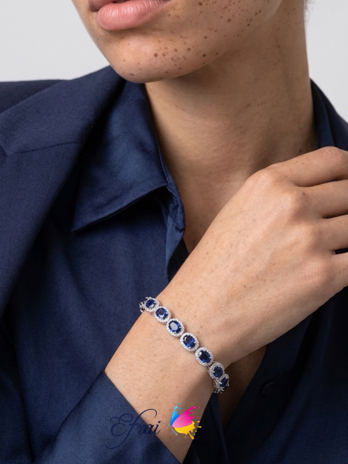 White Gold with natural Royal Blue Sapphire Halo Tennis Bracelet