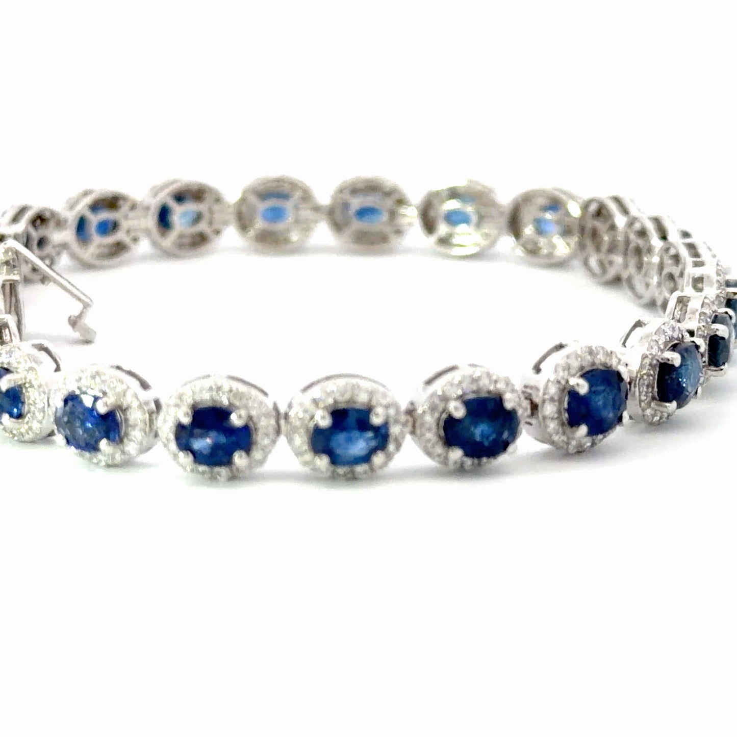 White Gold with natural Royal Blue Sapphire Halo Tennis Bracelet