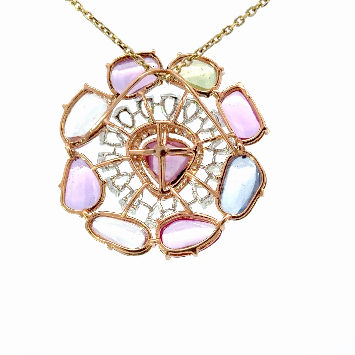 Certified No heat Mixed colored Natural Sapphires Statement Pendant/Pin Necklace