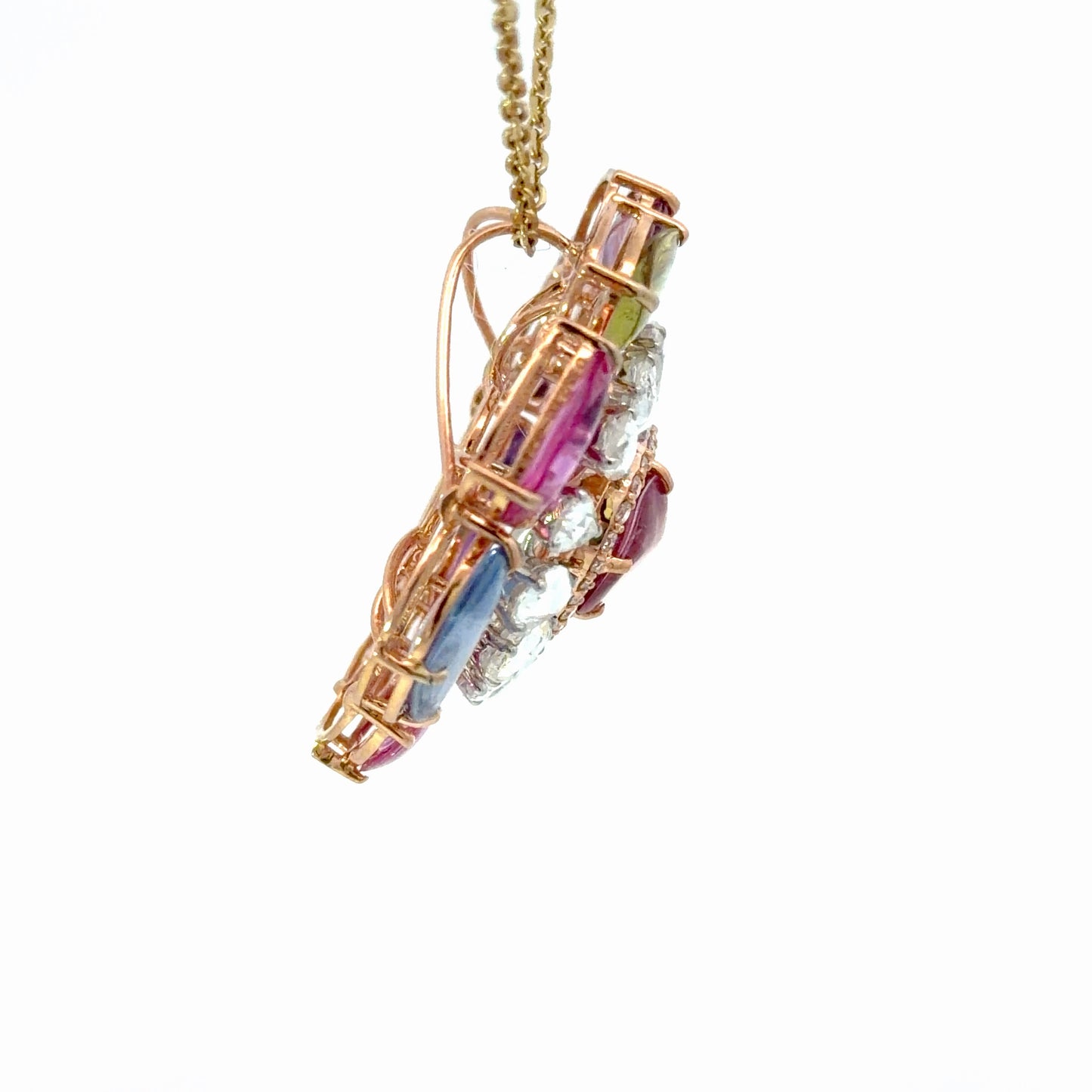 Certified No heat Mixed colored Natural Sapphires Statement Pendant/Pin Necklace