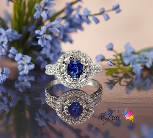 Natural blue sapphires and diamonds ring