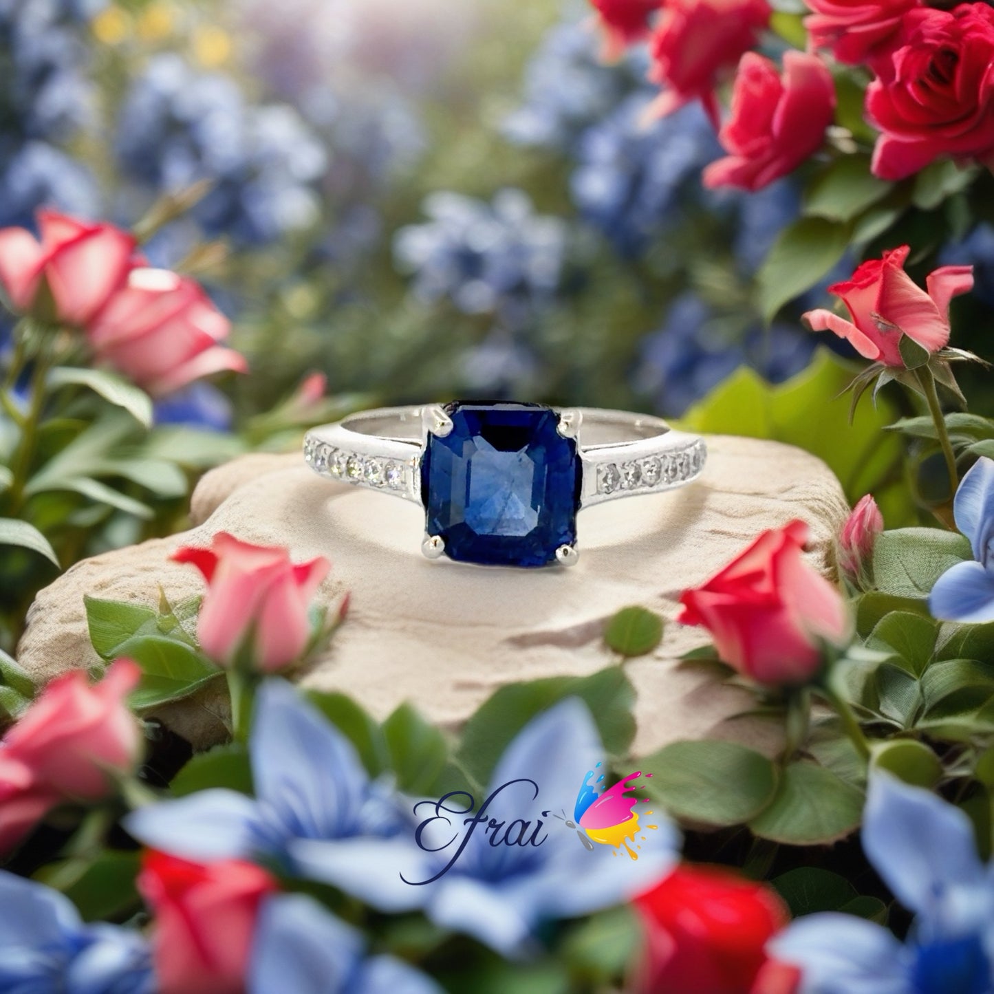 Natural Royal Blue Sapphire Ring in White Gold