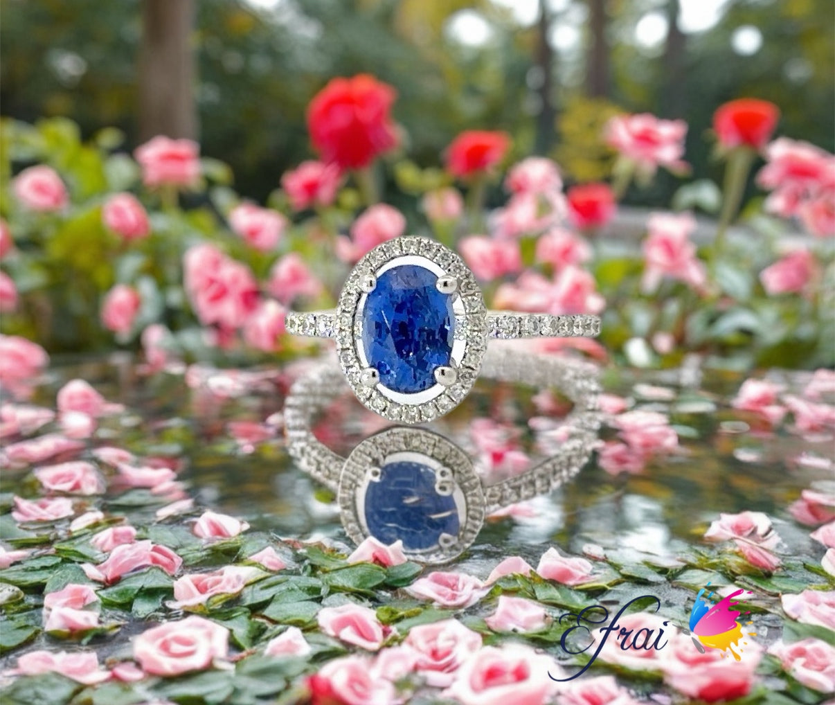 Gorgeous natural blue sapphire and diamond halo ring