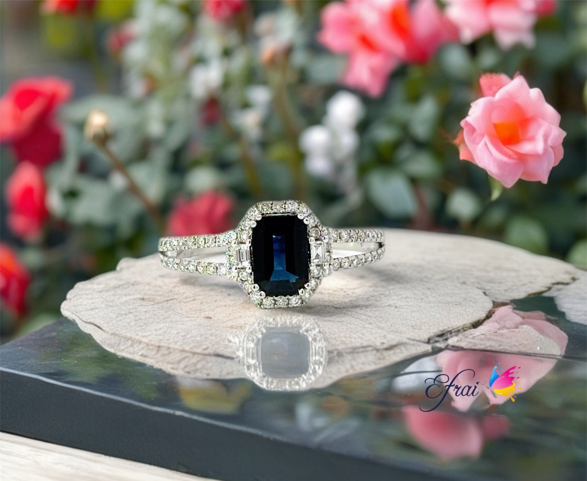 Natural blue sapphire and diamonds ring
